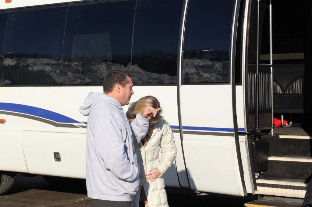 Boston Party bus rental vehicle side at Patriots